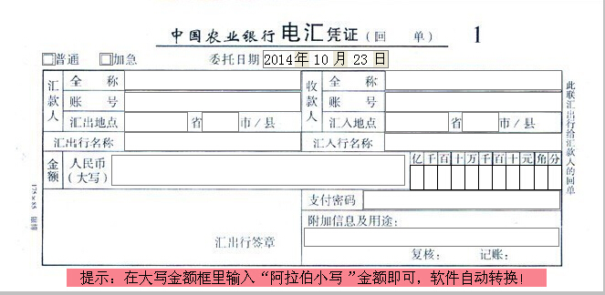 中国农业银行电汇凭证打印模板