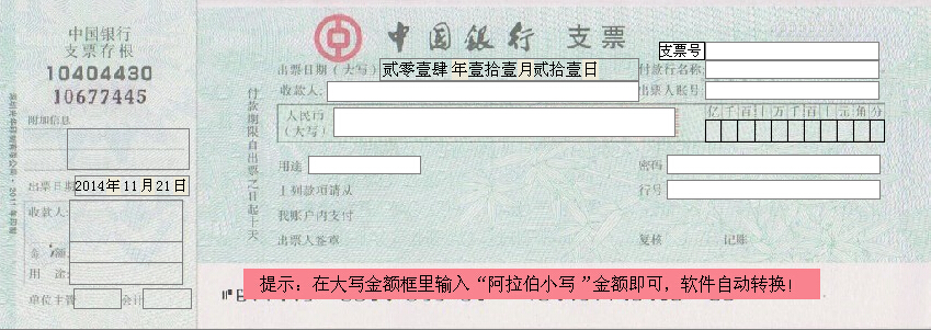 最新中国银行支票套打模板