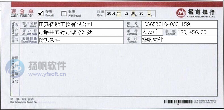 招商银行现金单打印模板