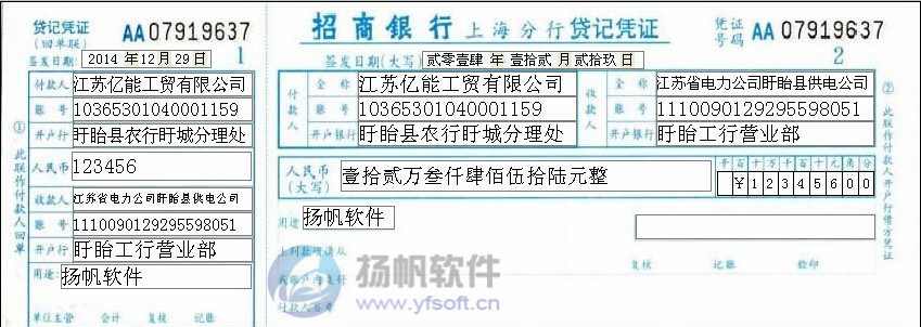 招商银行上海分行贷记凭证