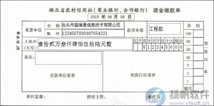 湖北省农村信用社现金缴款单