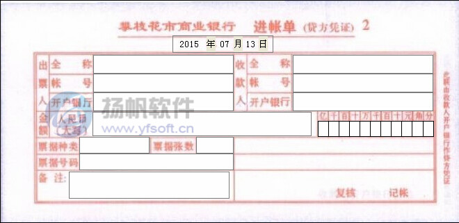 攀枝花市商业银行进账单
