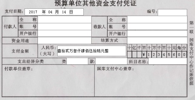 预算单位其他资金支付凭证
